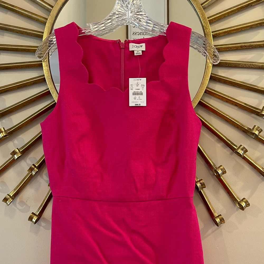 J. Crew scalloped detail sheath. Linen-like feel. NWT